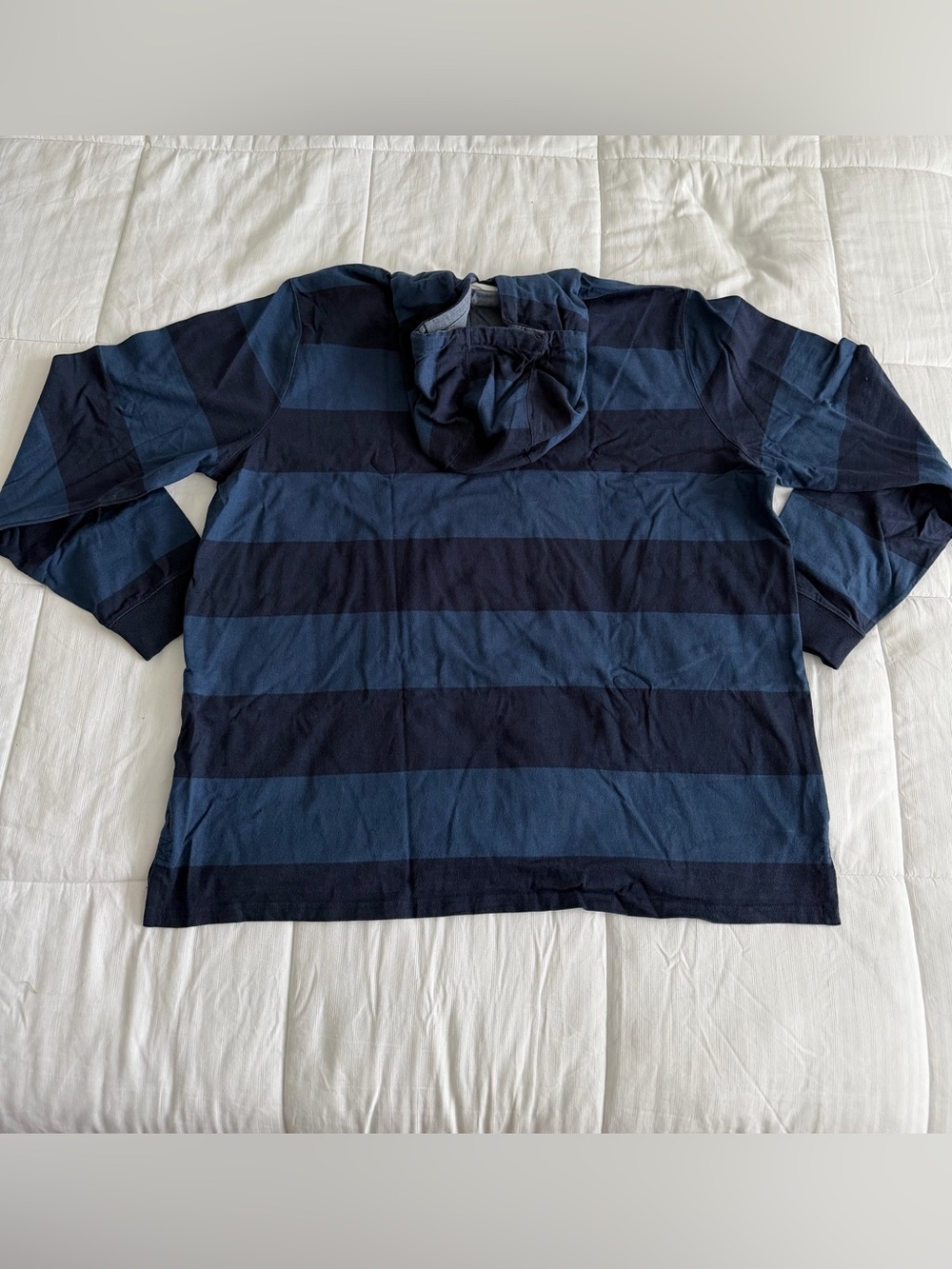 NWT L.L. Bean Men's Rugby Hoodie in Navy & Dark Navy Stripe - Picture 8 of 10